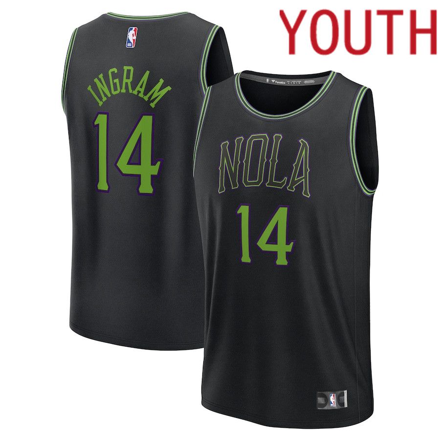Youth New Orleans Pelicans 14 Brandon Ingram Fanatics Branded Black City Edition 2023-24 Fast Break NBA Jersey